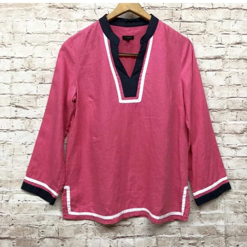🔴SOLD Talbots Top Long Sleeve Tunic Linen V-Neck - Picture 1 of 5